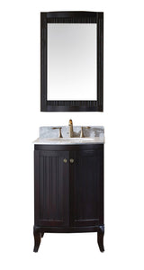 ES-52024-WMRO-ES Espresso Khaleesi 24" Single Bath Vanity Set with Italian Carrara White Marble Top & Oval Centered Basin, Mirror