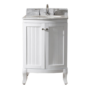ES-52024-WMRO-WH White Khaleesi 24" Single Bath Vanity Set with Italian Carrara White Marble Top & Oval Centered Basin, Mirror