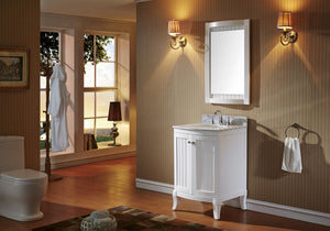 ES-52024-WMRO-WH White Khaleesi 24" Single Bath Vanity Set with Italian Carrara White Marble Top & Oval Centered Basin, Mirror side