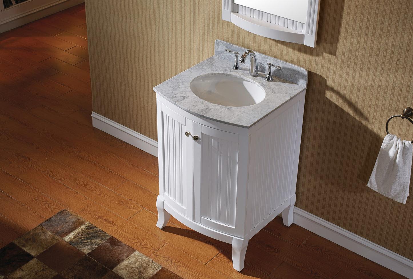 ES-52024-WMRO-WH White Khaleesi 24" Single Bath Vanity Set with Italian Carrara White Marble Top & Oval Centered Basin, Mirror up