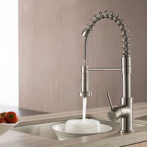 Single Handle Pull Down Kitchen Faucet F01 205 02 Brush Nickel open