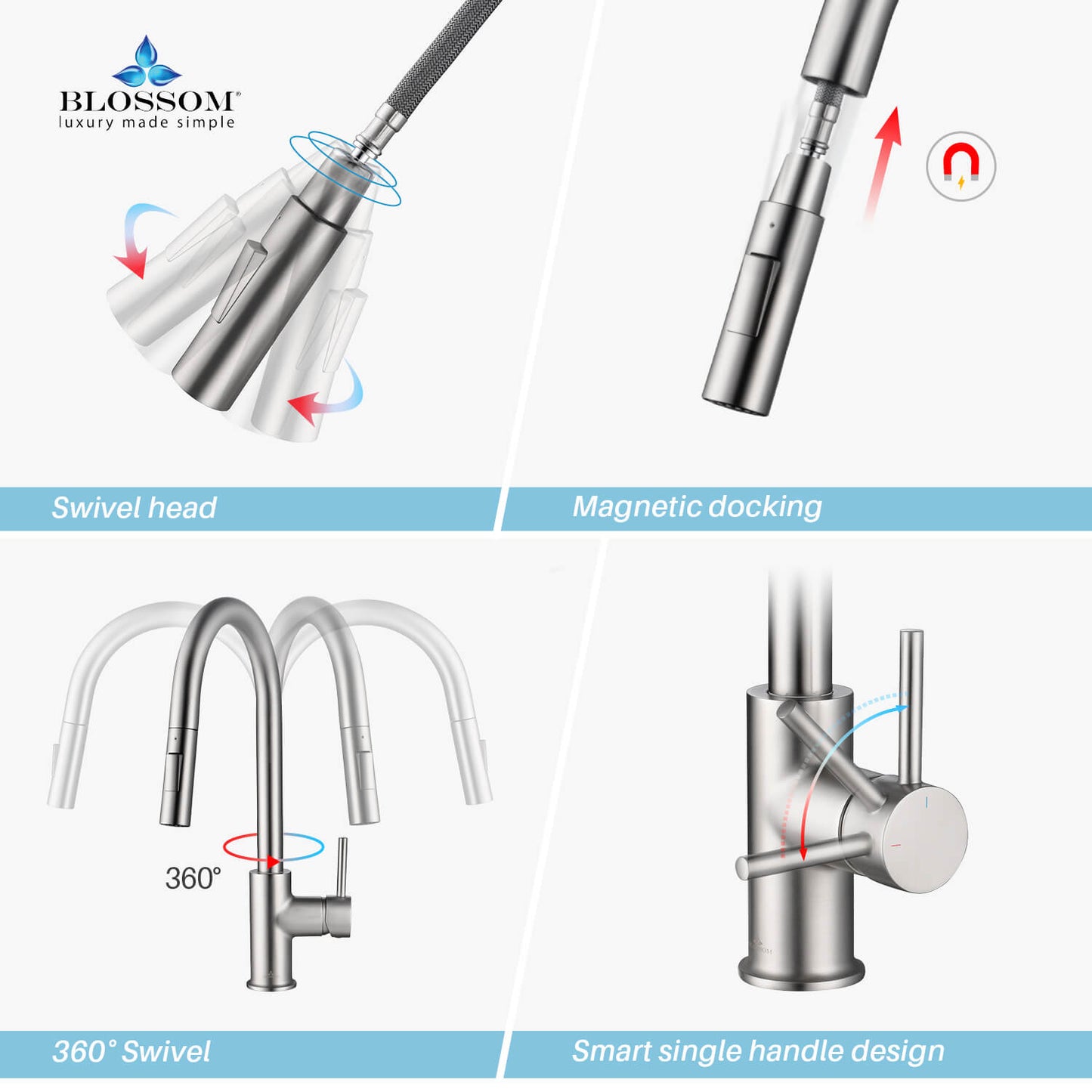 Blossom Single Handle Pull Down Kitchen Faucet F01 206