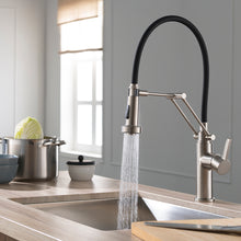 Load image into Gallery viewer, Single Handle Pull Out Kitchen Faucet  Brush Nickel  F01 208 02 open