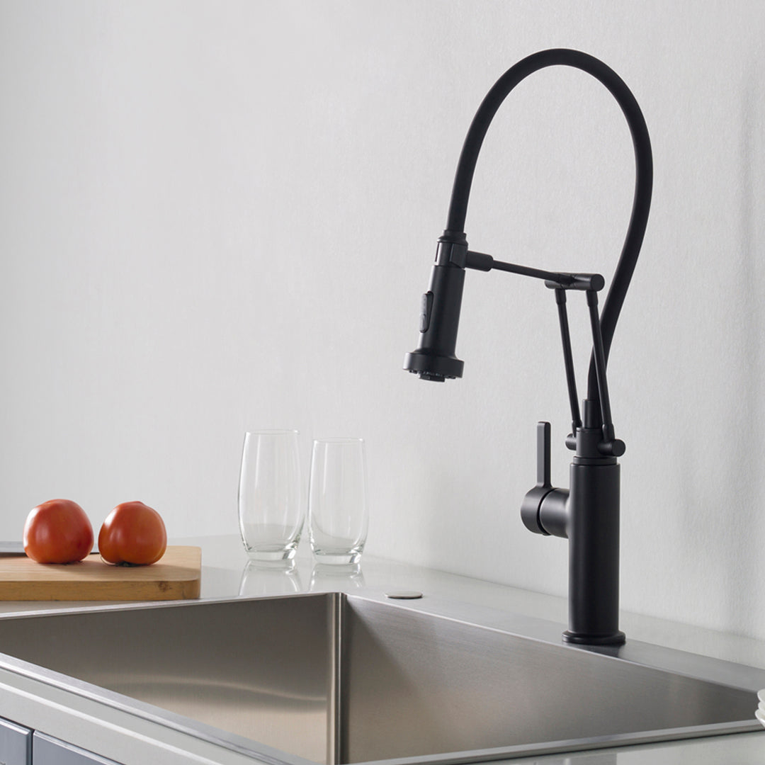 Single Handle Pull Out Kitchen Faucet in Matte Black F01 208 04