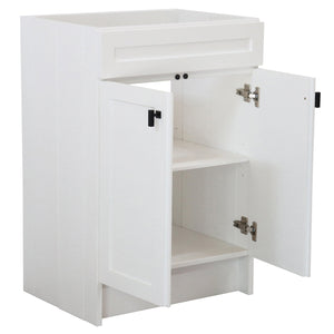 White 23 in. Single Sink Foldable Vanity Cabinet with matte black Hardware finish open