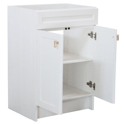 White 23 in. Single Sink Foldable Vanity Cabinet, Brushed Nickel Hardware finish openWhite 23 in. Single Sink Foldable Vanity Cabinet, Brushed Gold Hardware finish open