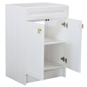 White 23 in. Single Sink Foldable Vanity Cabinet, Brushed Gold Hardware finish open