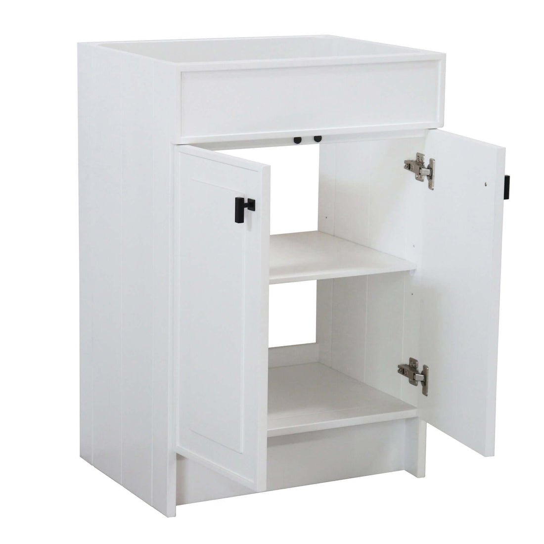 23 in. Single Sink Foldable Vanity Cabinet only, White Finish, Metta Black hardware finish