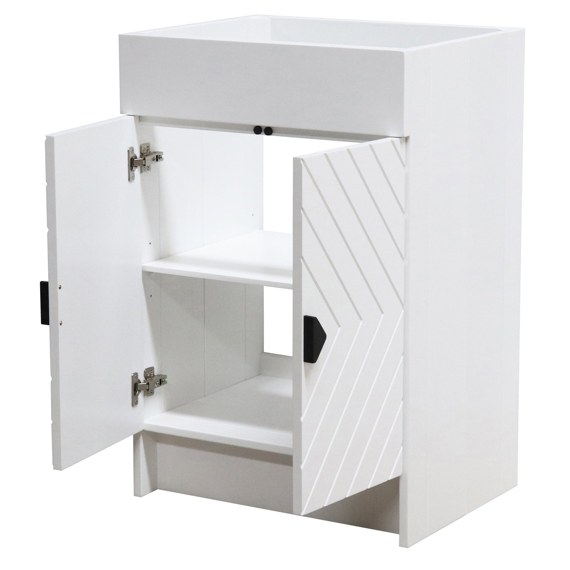 White 23 in. Single Sink Foldable Vanity Cabinet only, Matte Black Hardware Finish open