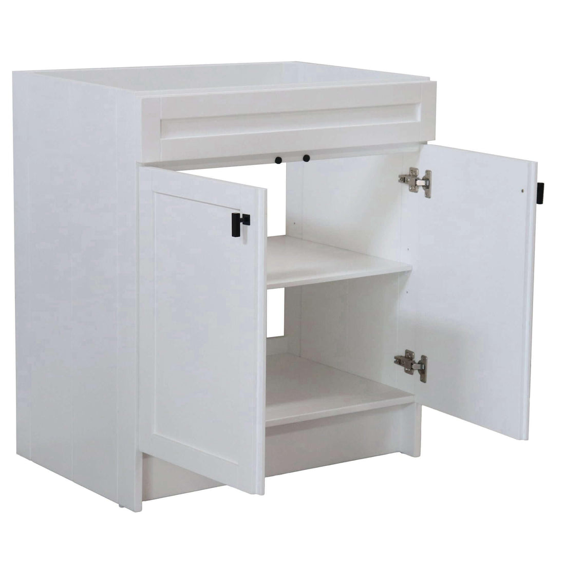 30 in. Single Sink Foldable Vanity Cabinet, White Finish, Matte Black hardware