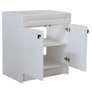 30 in. Single Sink Foldable Vanity Cabinet, White Finish, Matte Black hardware, open