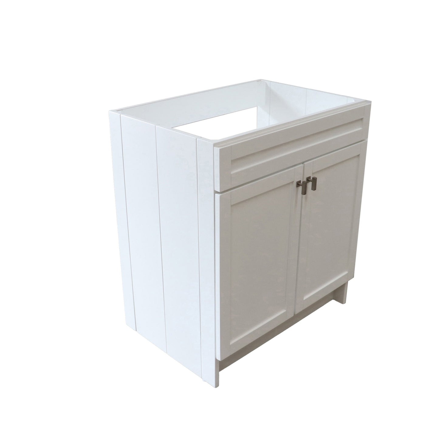 30 in. Single Sink Foldable Vanity Cabinet, White Finish, Brushed Nickel hardware, 