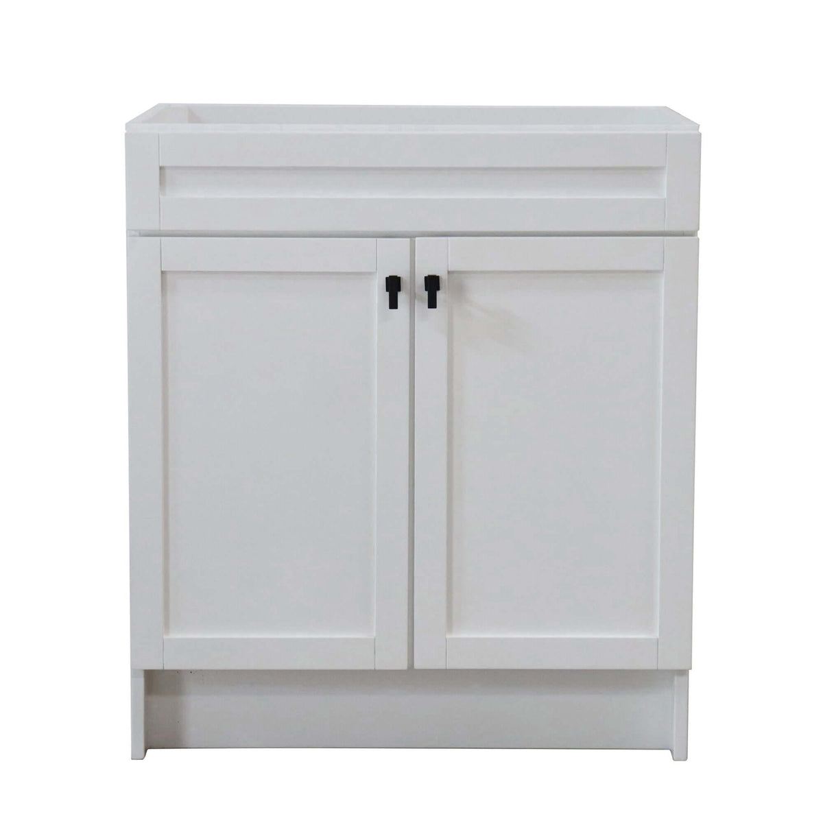 30 in. Single Sink Foldable Vanity Cabinet, White Finish, Brushed Nickel hardware, 