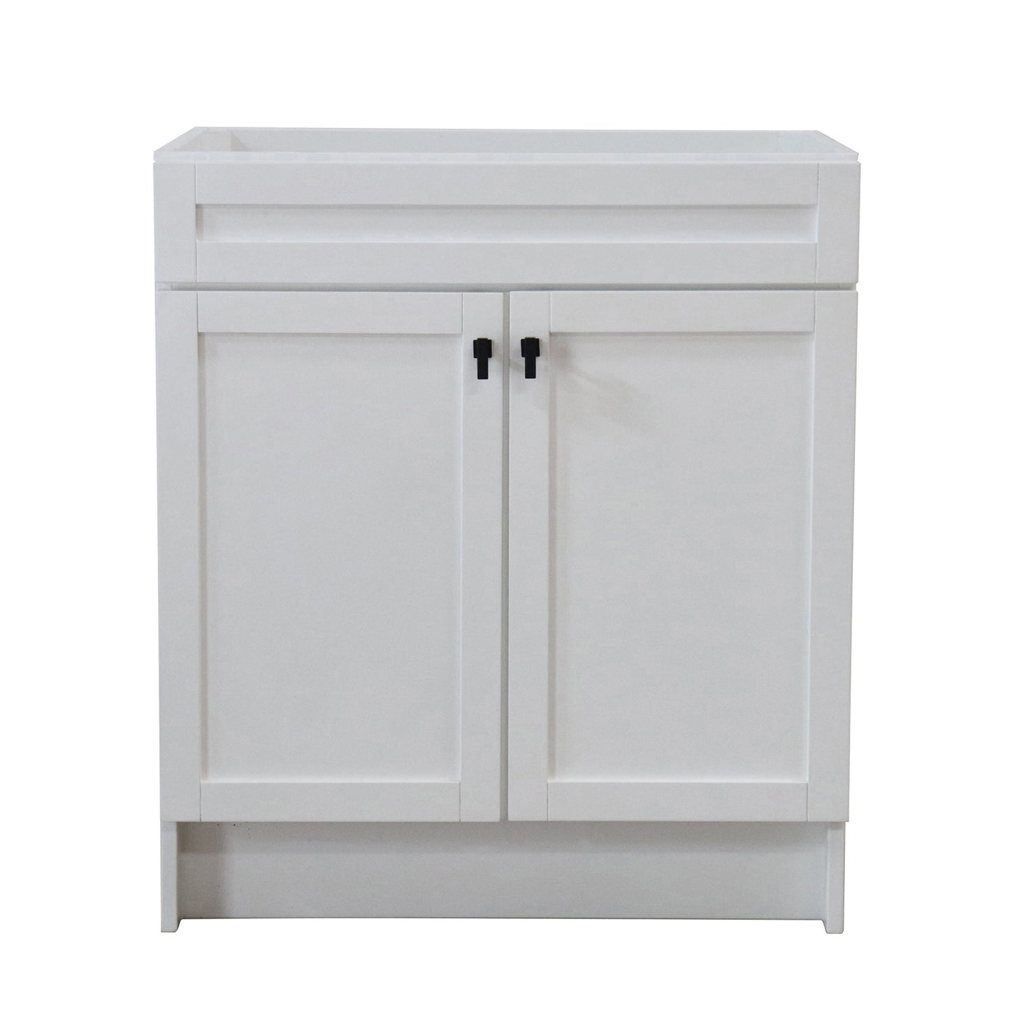 30 in. Single Sink Foldable Vanity Cabinet, White Finish, Brushed Nickel hardware, 