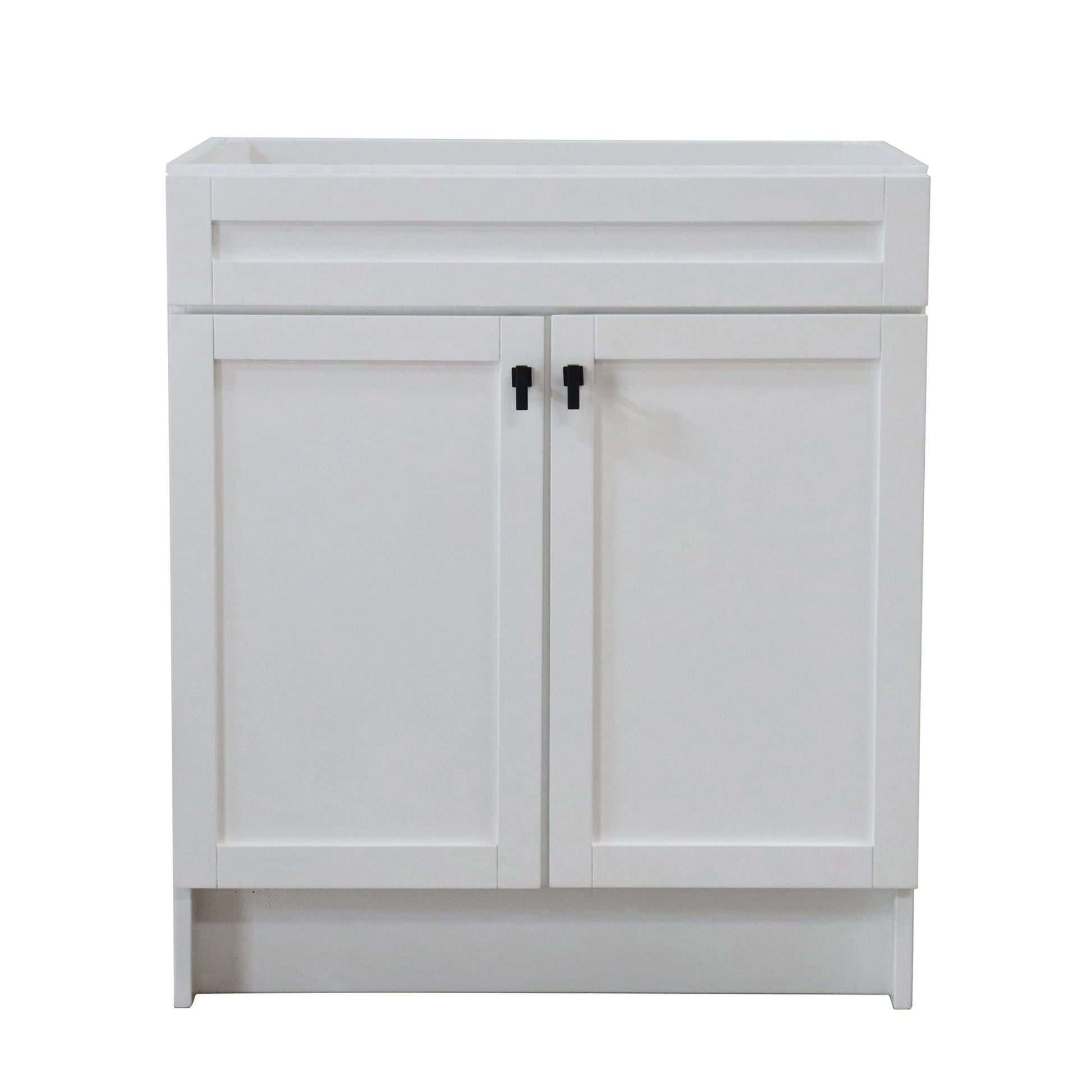 30 in. Single Sink Foldable Vanity Cabinet, White Finish, Brushed Nickel hardware, 