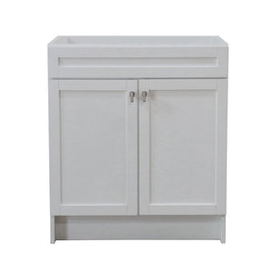30 in. Single Sink Foldable Vanity Cabinet, White Finish, Brushed Nickel hardware, 