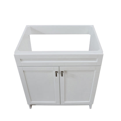 30 in. Single Sink Foldable Vanity Cabinet, White Finish, Brushed Nickel hardware, 