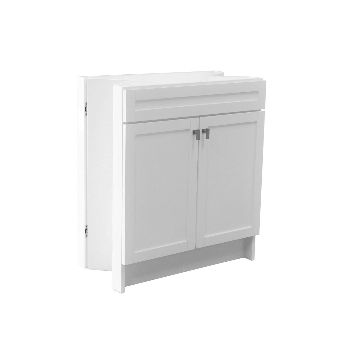 30 in. Single Sink Foldable Vanity Cabinet, White Finish, Brushed Nickel hardware, 