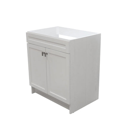 30 in. Single Sink Foldable Vanity Cabinet, White Finish, Brushed Nickel hardware, 