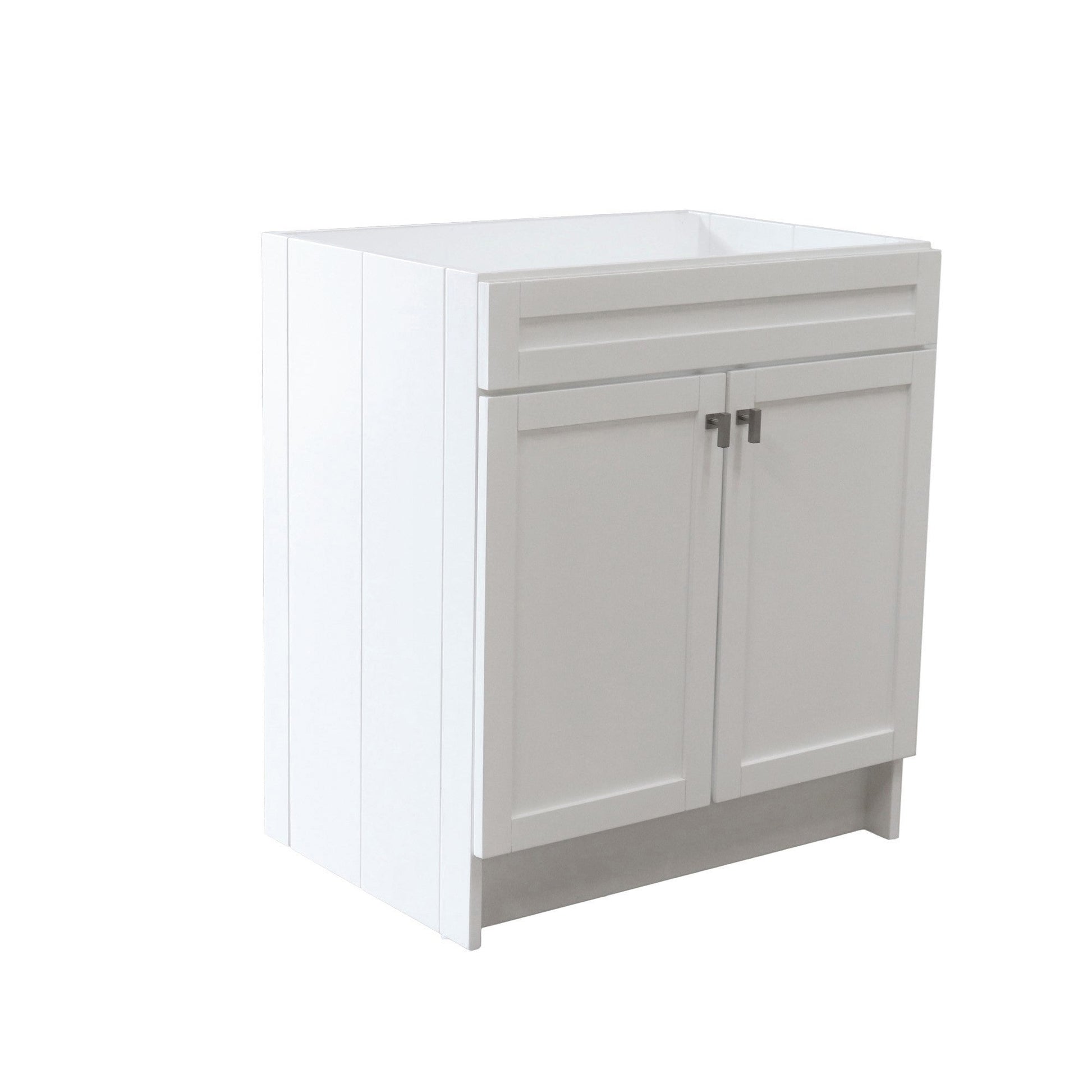 30 in. Single Sink Foldable Vanity Cabinet, White Finish, Brushed Nickel hardware, 