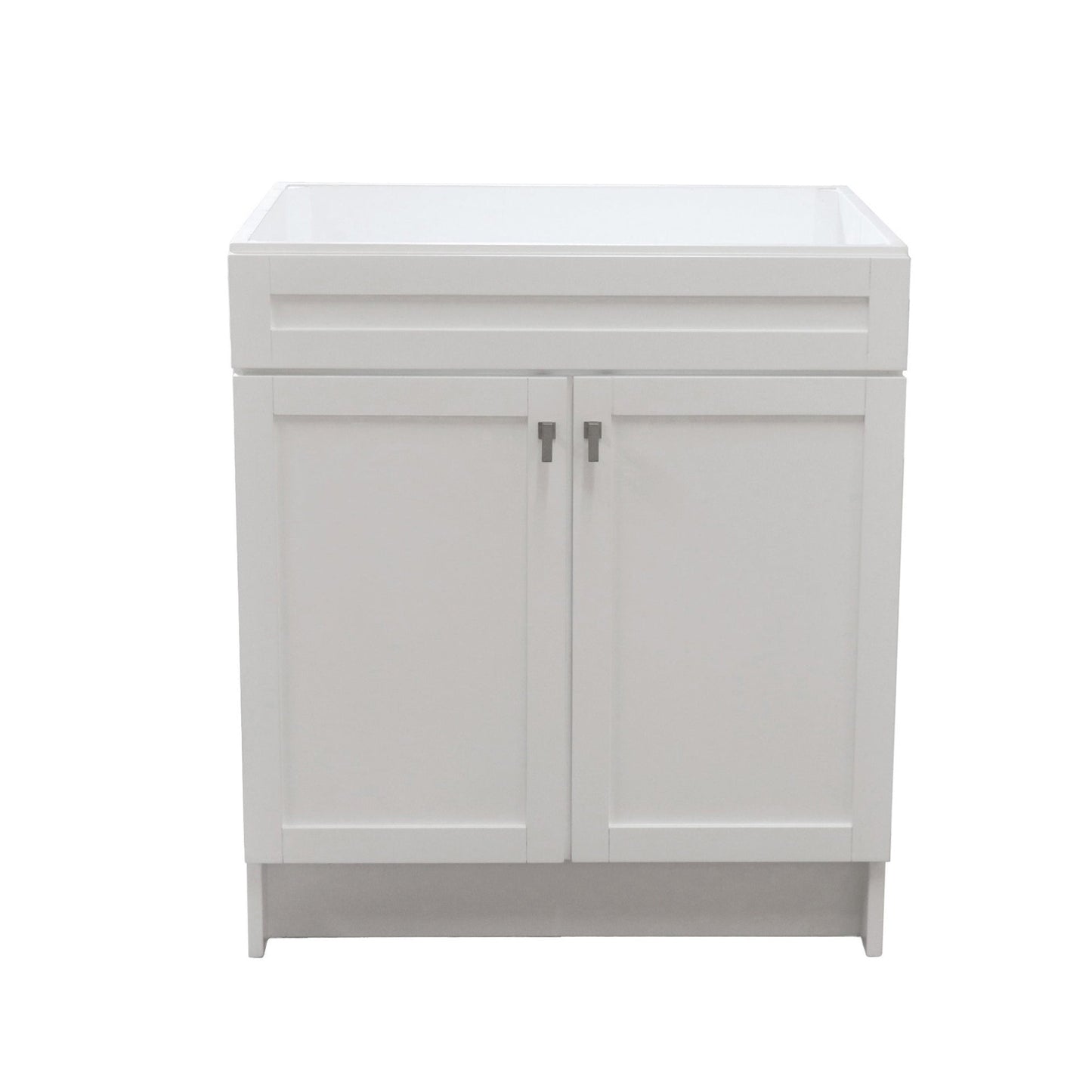 30 in. Single Sink Foldable Vanity Cabinet, White Finish, Brushed Nickel hardware, 