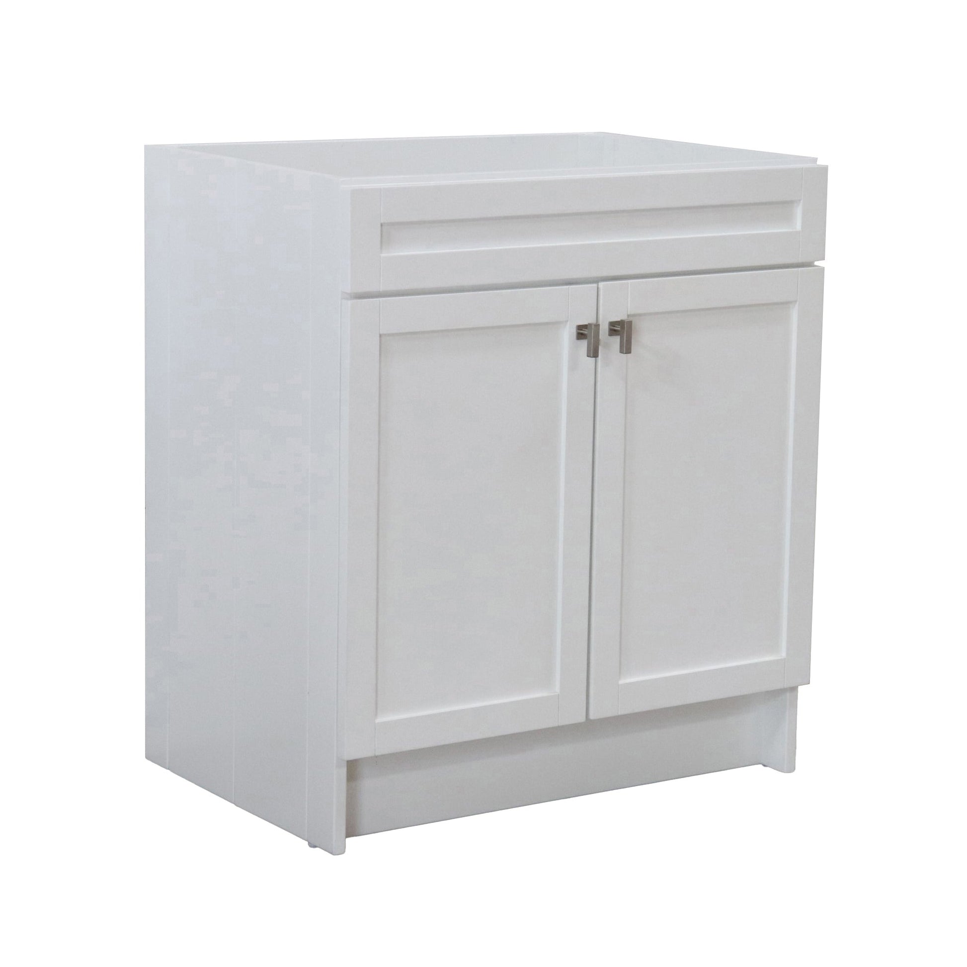 30 in. Single Sink Foldable Vanity Cabinet, White Finish, Brushed Nickel hardware, 