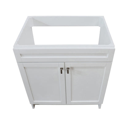 30 in. Single Sink Foldable Vanity Cabinet, White Finish, Brushed Nickel hardware, 