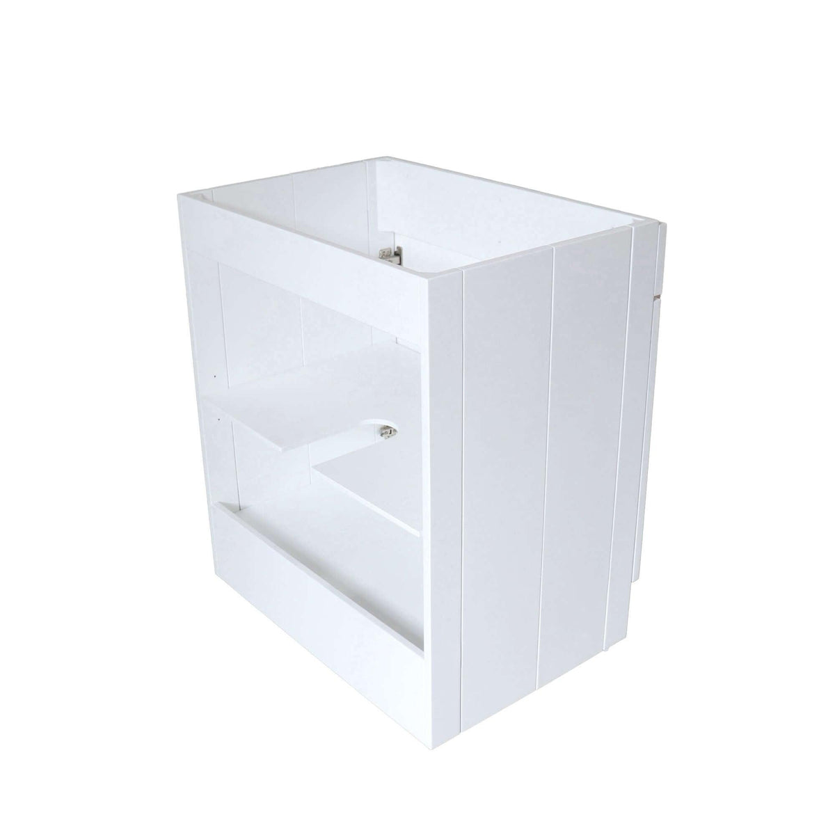 30 in. Single Sink Foldable Vanity Cabinet, White Finish, Brushed Nickel hardware, back