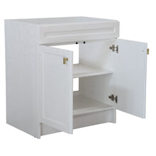 Load image into Gallery viewer, 30 in. Single Sink Foldable Vanity Cabinet, White Finish, Brushed Gold hardware,  open