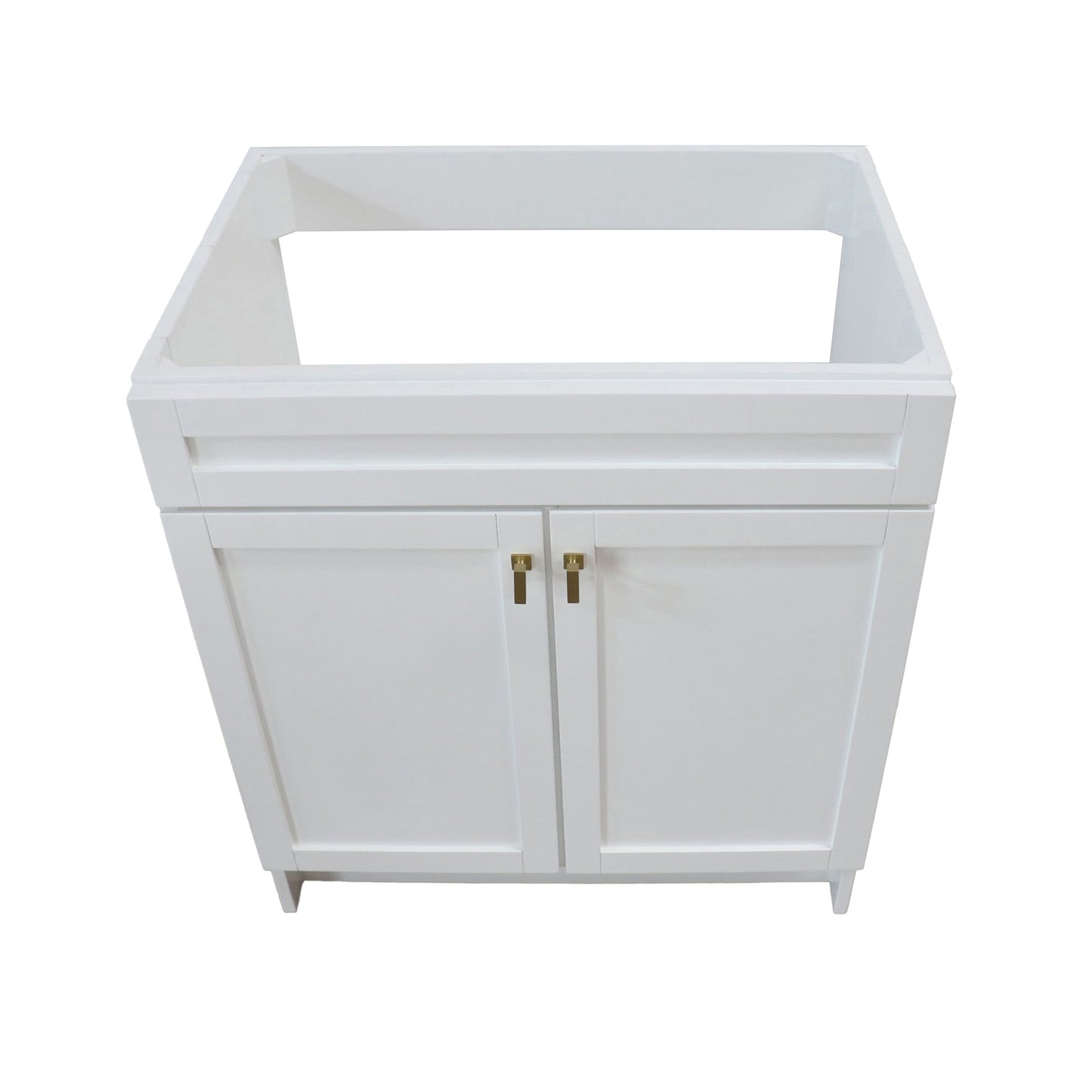 30 in. Single Sink Foldable Vanity Cabinet, White Finish, Brushed Gold hardware, 