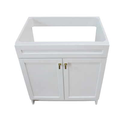 30 in. Single Sink Foldable Vanity Cabinet, White Finish, Brushed Gold hardware, 