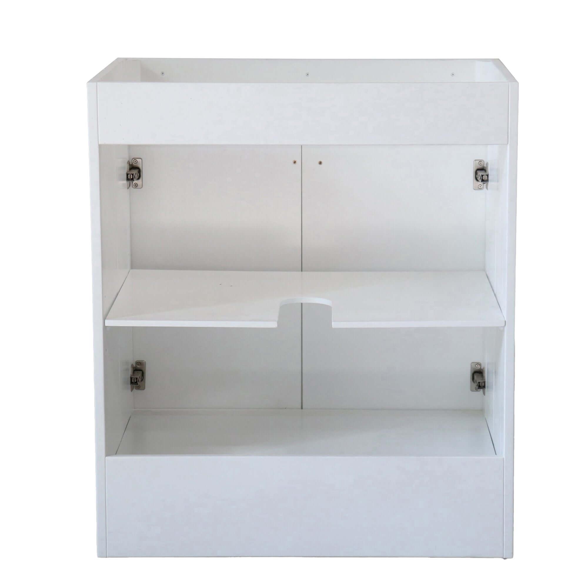 30 in. Single Sink Foldable Vanity Cabinet, White Finish, Brushed Gold hardware,  back