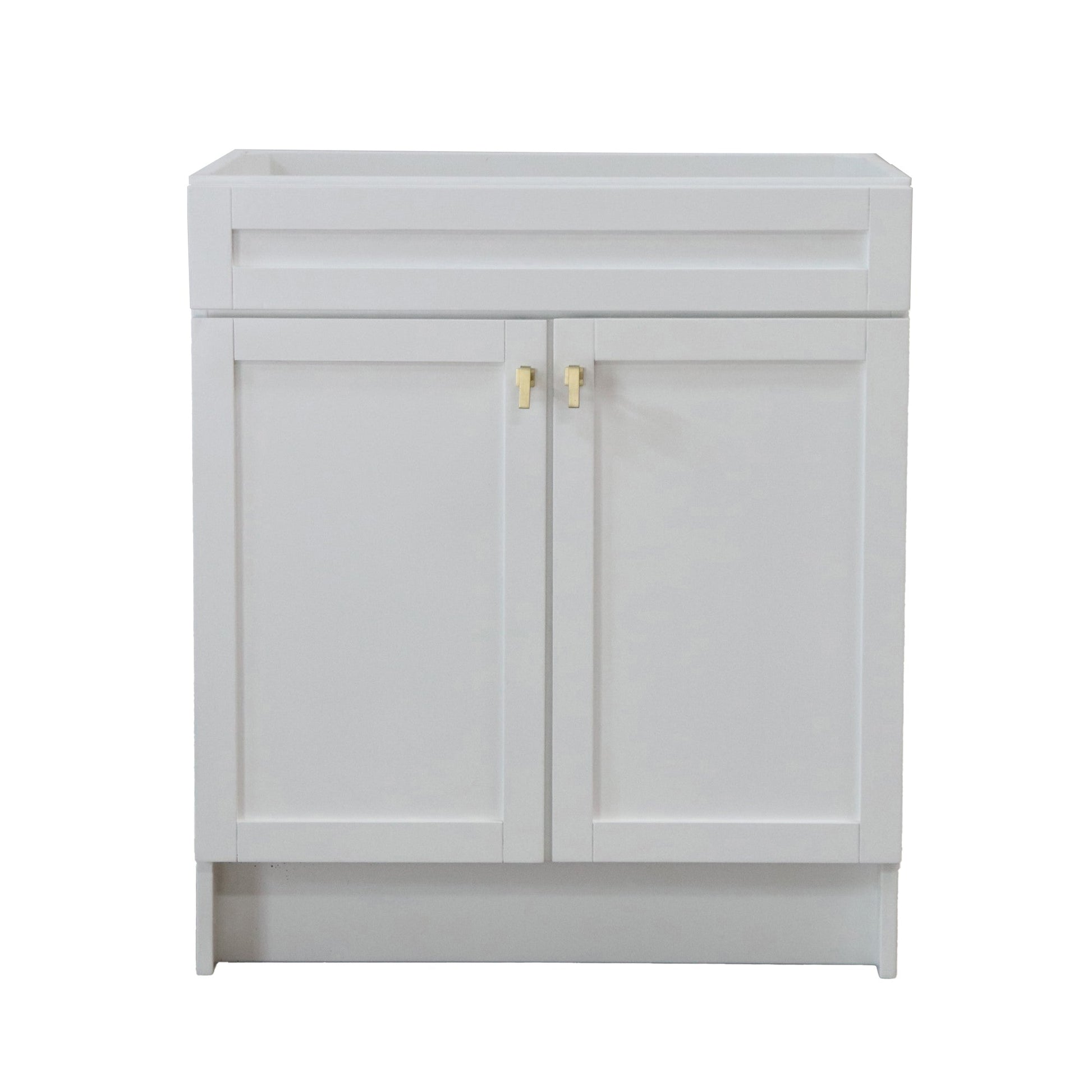 30 in. Single Sink Foldable Vanity Cabinet, White Finish, Brushed Gold hardware, 