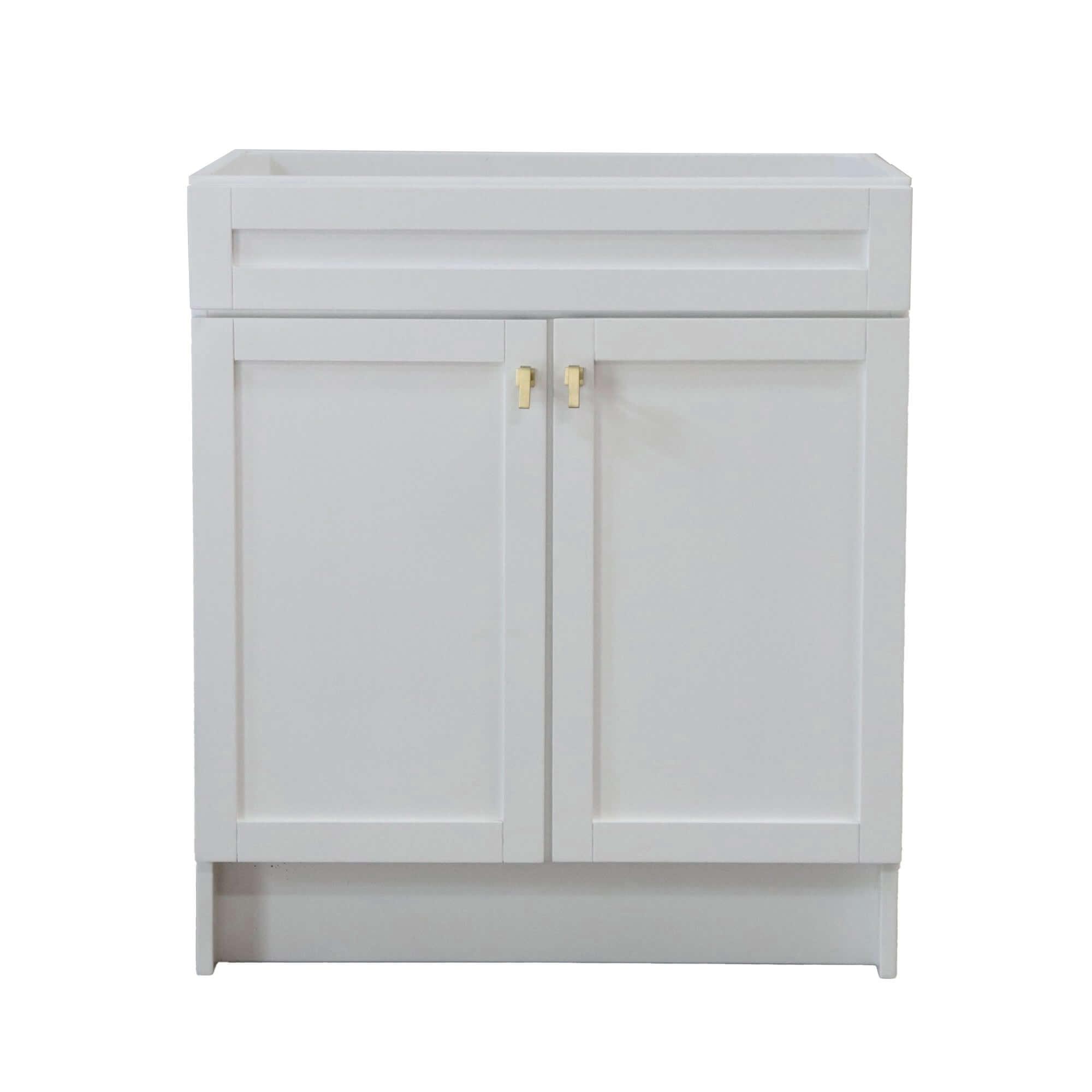 30 in. Single Sink Foldable Vanity Cabinet, White Finish, Brushed Gold hardware, 