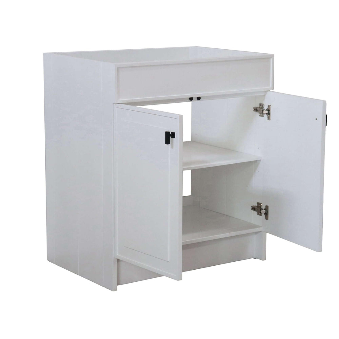 White 30 in. Single Sink Foldable Vanity Cabinet, Matte Black, Hardware Finish