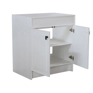 White 30 in. Single Sink Foldable Vanity Cabinet, Matte Black, Hardware Finish, open