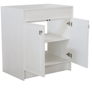 White 30 in. Single Sink Foldable Vanity Cabinet, Brushed Nickel, Hardware Finish, open