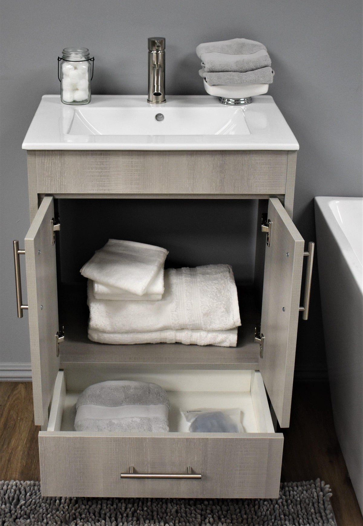 Volpa USA Pacific 24" Modern Soft Weathered Grey Bathroom Vanity MTD-3124WG-14 FSO