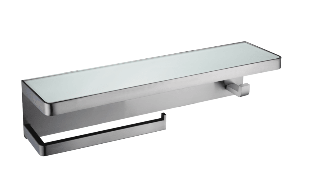 Lexora Bagno Bianca Glass Black / White Shelf w/ Towel Bar & Robe Hook
