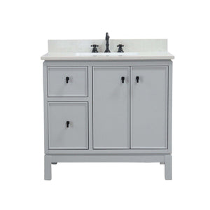 French Gray 37 in. Single Sink Vanity with Engineered Quartz Top, Matte Black Hardware
