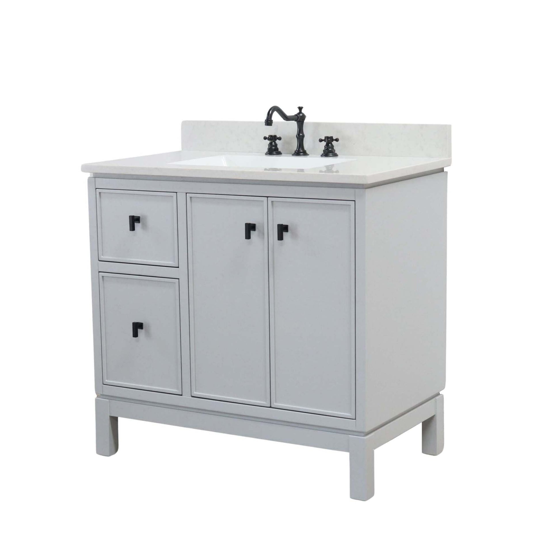 French Gray 37 in. Single Sink Vanity with Engineered Quartz Top, Matte Black Hardware