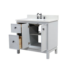 Load image into Gallery viewer, French Gray 37 in. Single Sink Vanity with Engineered Quartz Top, Matte Black Hardware, open