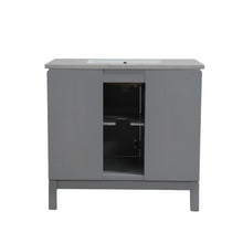 Load image into Gallery viewer, French Gray 37 in. Single Sink Vanity with Engineered Quartz Top, Matte Black Hardware, back
