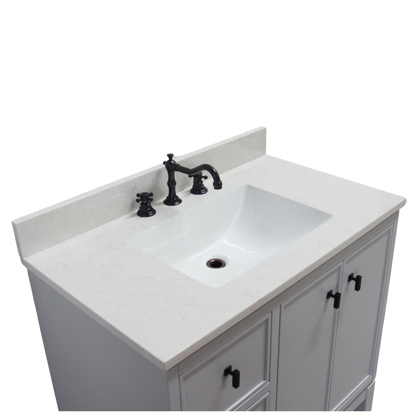 French Gray 37 in. Single Sink Vanity with Engineered Quartz Top, Matte Black Hardware