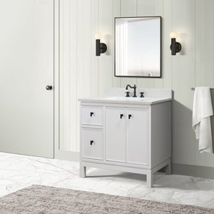 White 37 in. Single Sink Vanity with Engineered Quartz Top, Matte Black Hardware