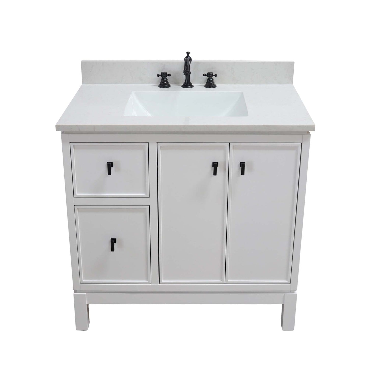 White 37 in. Single Sink Vanity with Engineered Quartz Top, Matte Black Hardware