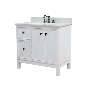 White 37 in. Single Sink Vanity with Engineered Quartz Top, Matte Black Hardware