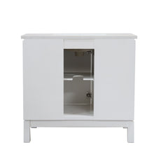 Load image into Gallery viewer, White 37 in. Single Sink Vanity with Engineered Quartz Top, Matte Black Hardware, back
