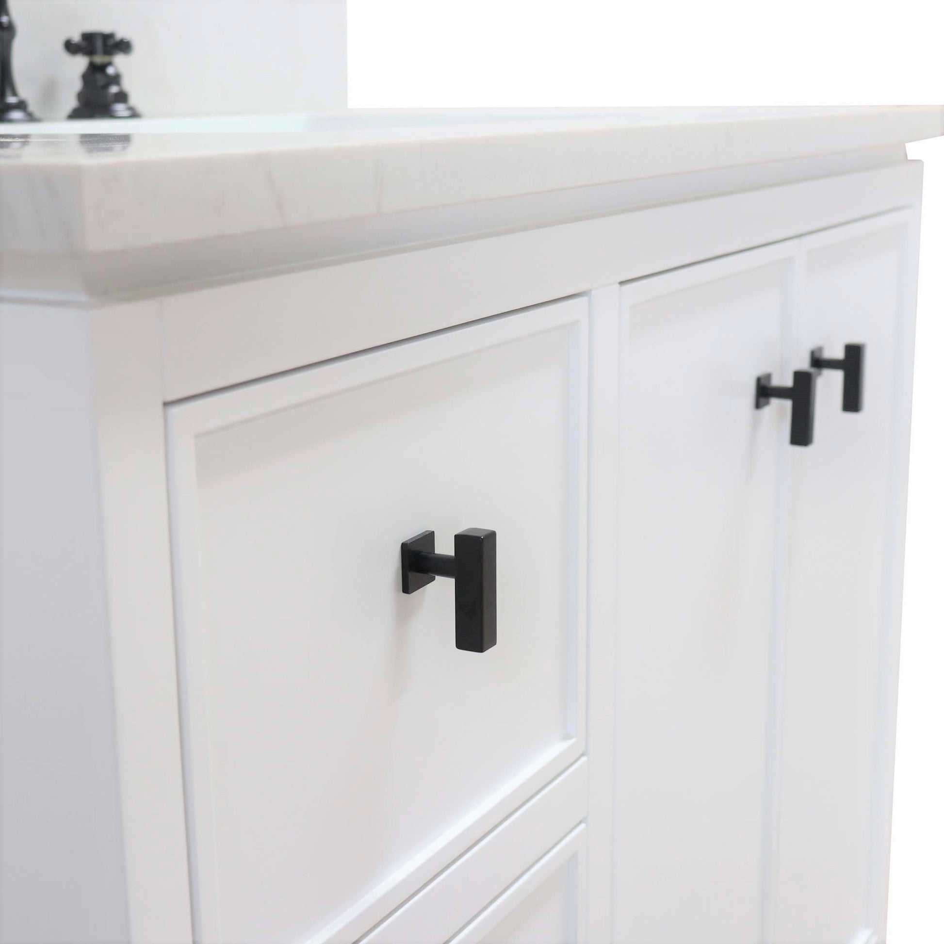 White 37 in. Single Sink Vanity with Engineered Quartz Top, Matte Black Hardware