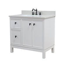 Load image into Gallery viewer, White 37 in. Single Sink Vanity with Engineered Quartz Top, Matte Black Hardware